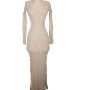 Abercrombie & Fitch Ribbed Knit Long-Sleeve Maxi Dress – Blush/Taupe – Size XS